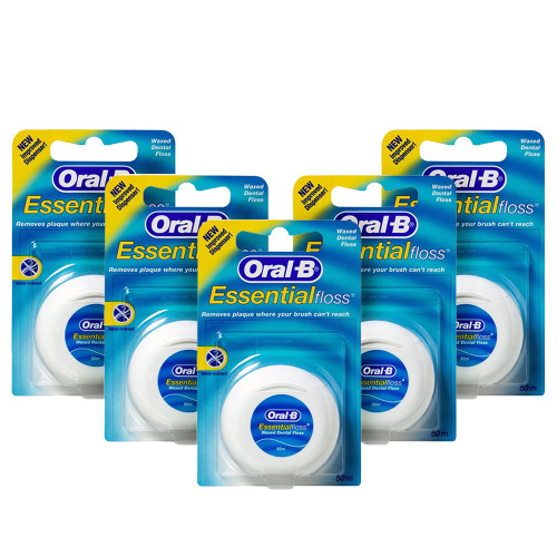 Набор из 5ти зубных нитей Oral-B Essental floss waxed 50 м