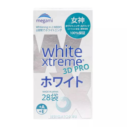 Отбеливающие полоски Megami White Xtreme 3D PRO для чувствительных зубов, 28 шт. Отбеливающие полоски Megami White Xtreme 3D PRO для чувствительных зубов, 28 шт.